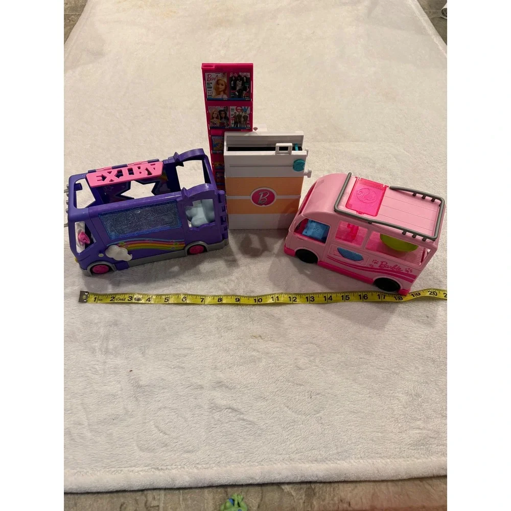 Barbie‎ Extra Tour Bus Pink Pet Camper and  Barbie Supermarket Playset Bundle